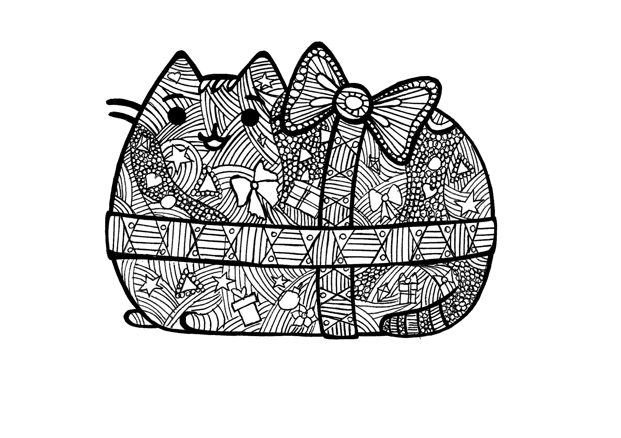 Kolorowanka online: Kolorowanka świąteczny kociak Pusheen